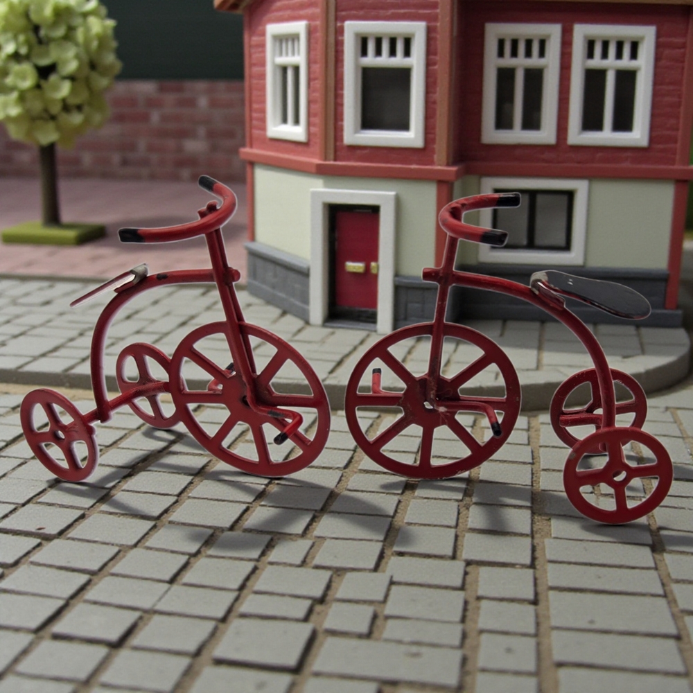 Vintage Old Fashioned Red Tricycles Dollhouse Miniatures